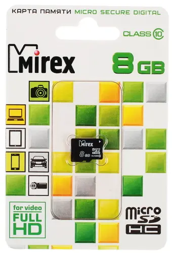 Карта памяти 8Gb MicroSD Mirex cl.10