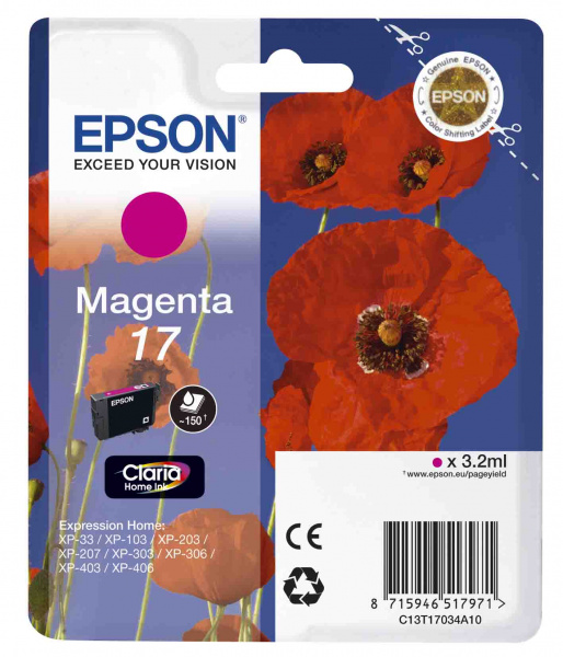 Картридж Epson T1703 пурпурный для XP33/203/303