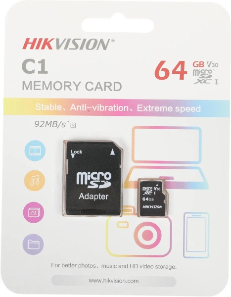 Карта памяти 64Gb MicroSD Hikvision class 10 UHS-I