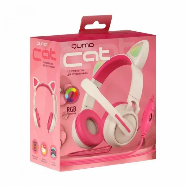 Наушники с микрофоном QUMO Game Cat pink GHS 0035