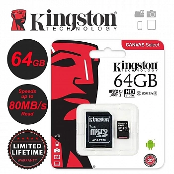 Карта памяти 64Gb MicroSDHC Kingston UHS-I U3