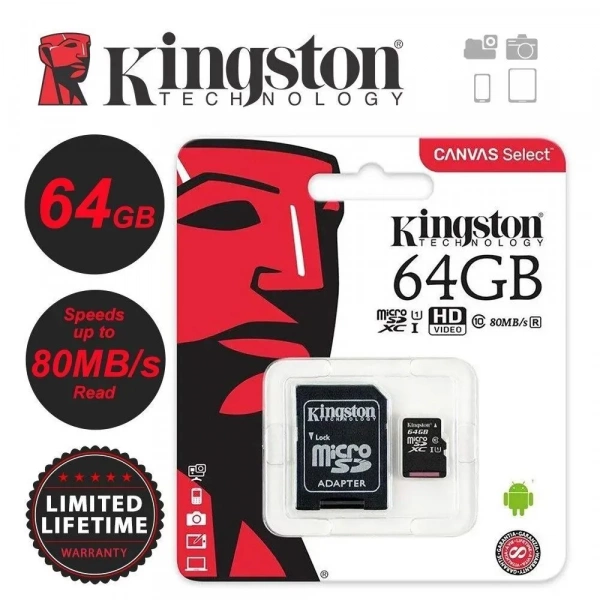 Карта памяти 64Gb MicroSDHC Kingston UHS-I U3