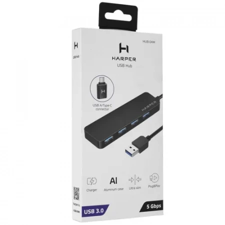 Разветвитель USB3.0 Harper HUB-04M 4*3.2+1*micro/