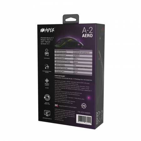 Мышь HIPER Aero A-2 Black USB 1.8м