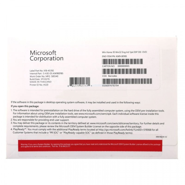 Microsoft Windows 10 64-BitPRO