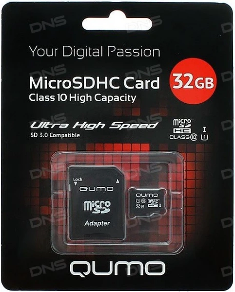 Карта памяти 32Gb SDmicro Qumo class 10 с адапт