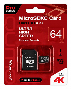 Карта памяти 64Gb MicroSD Qumo QM64GMICSDXC10U3