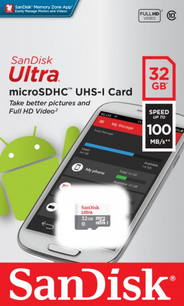 Карта памяти 32Gb MicroSD SanDisk SDSQUNR-032G-GN3