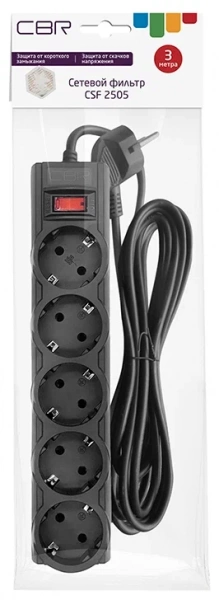 Сетевой фильтр CBR CSF 2505-3.0 Black 3метра