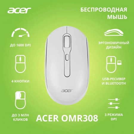 Мышь Acer OMR308 белый 1600dpi