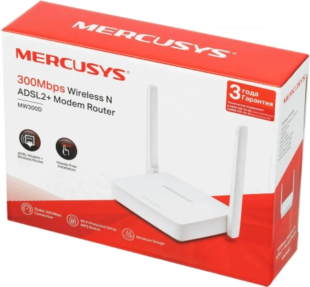 Беспроводной роутер Mercusys MW300D N300 ADSL2+