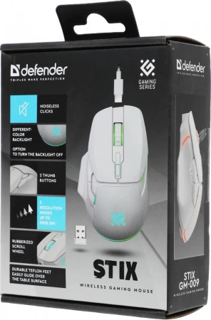 Мышь беспроводная Defender Strix GM-009 белый