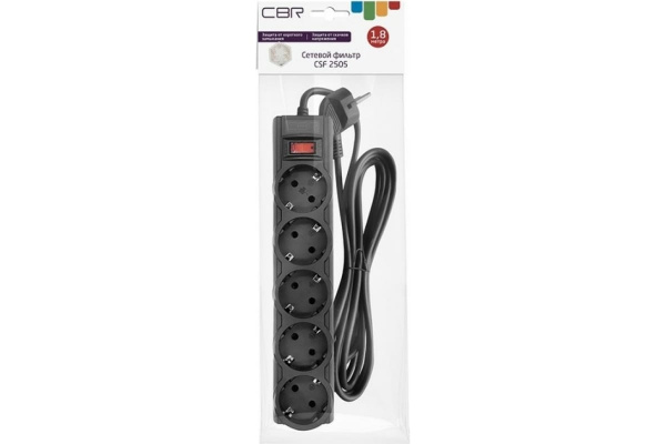 Сетевой фильтр CBR CSF 2505-1.8 Black 1.8 м